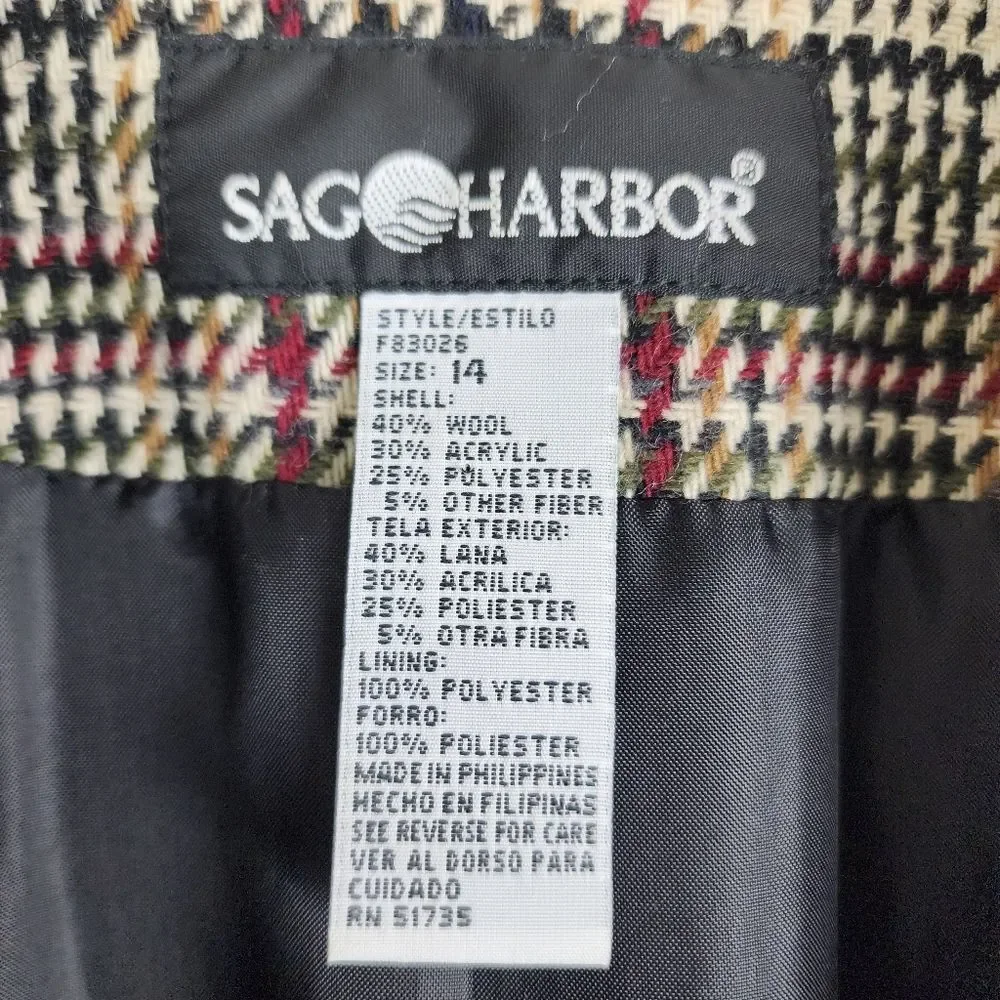 Sag Harbor Plaid Blazer Wool Blend Houndstooth Eclectic Grandpa Jacket Size 14 - Picture 2 of 16